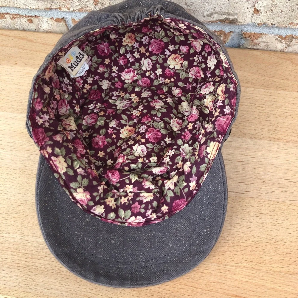 Mudd Vintage Cotton Green/Brown‎ Distressed Patches Floral Print Linen Cap OS